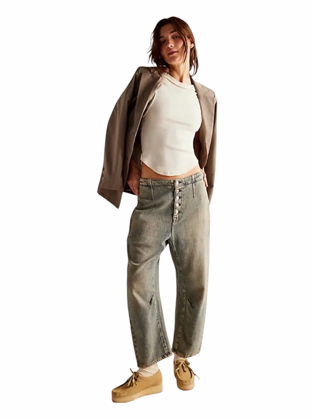 Free People x We The Free Osaka Jeans Light Wash Wide Leg Barrel Size 27